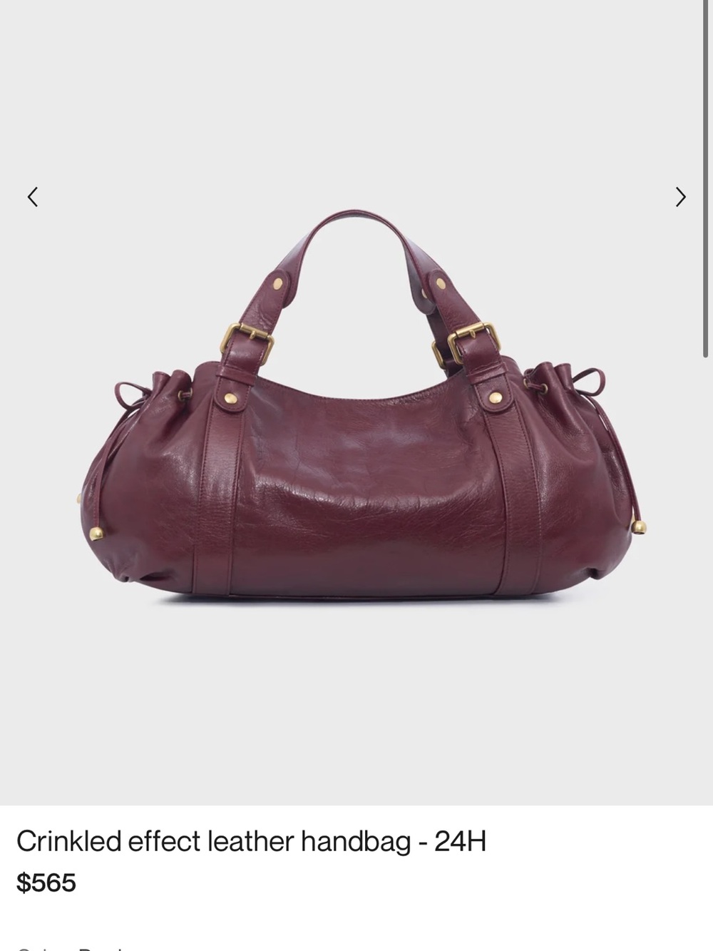 Gerard Darel 24H Crinkled Leather Handbag Bordeaux NWT